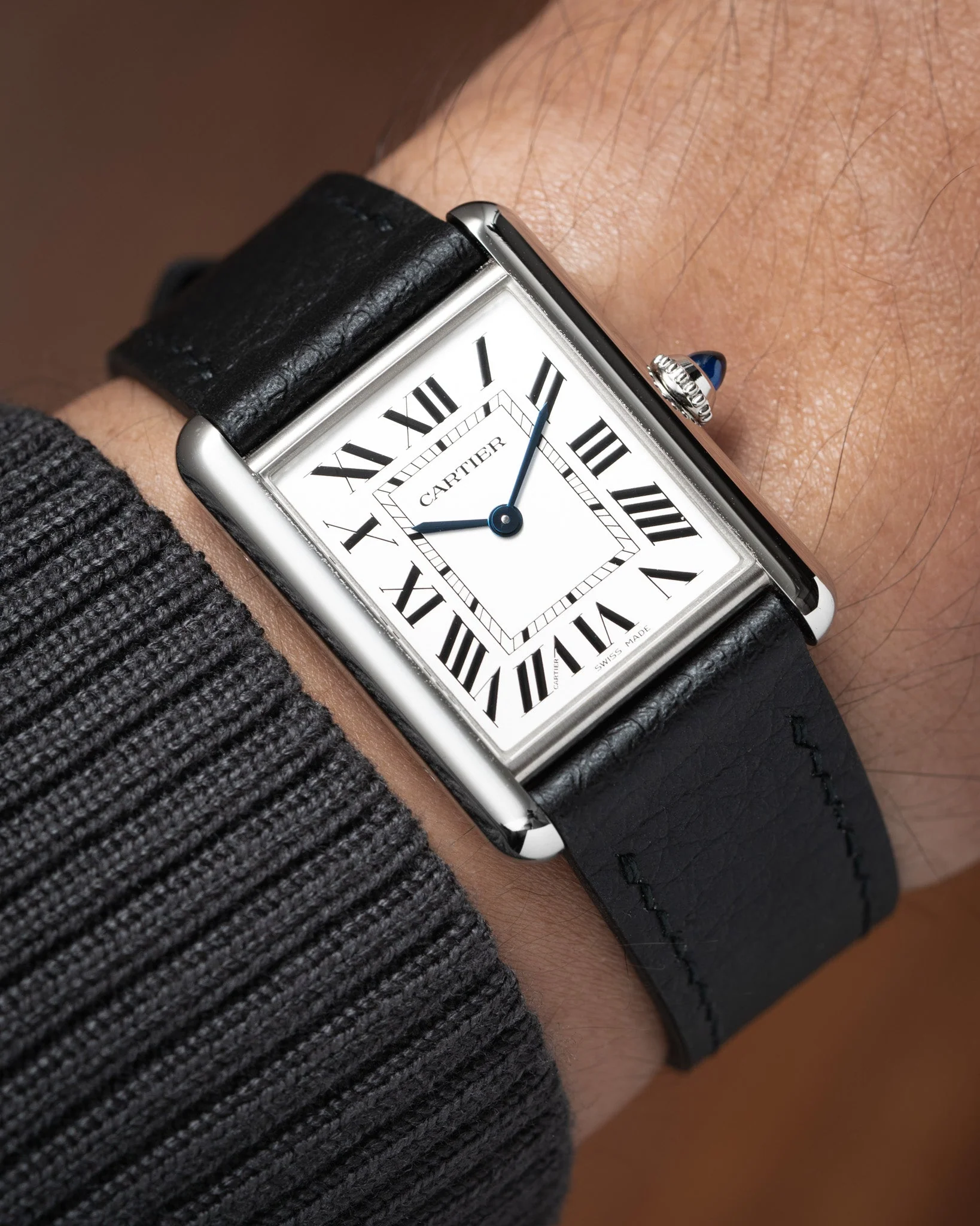 Black Rubberised Leather (Togo) Strap for Cartier Tank - Image 4