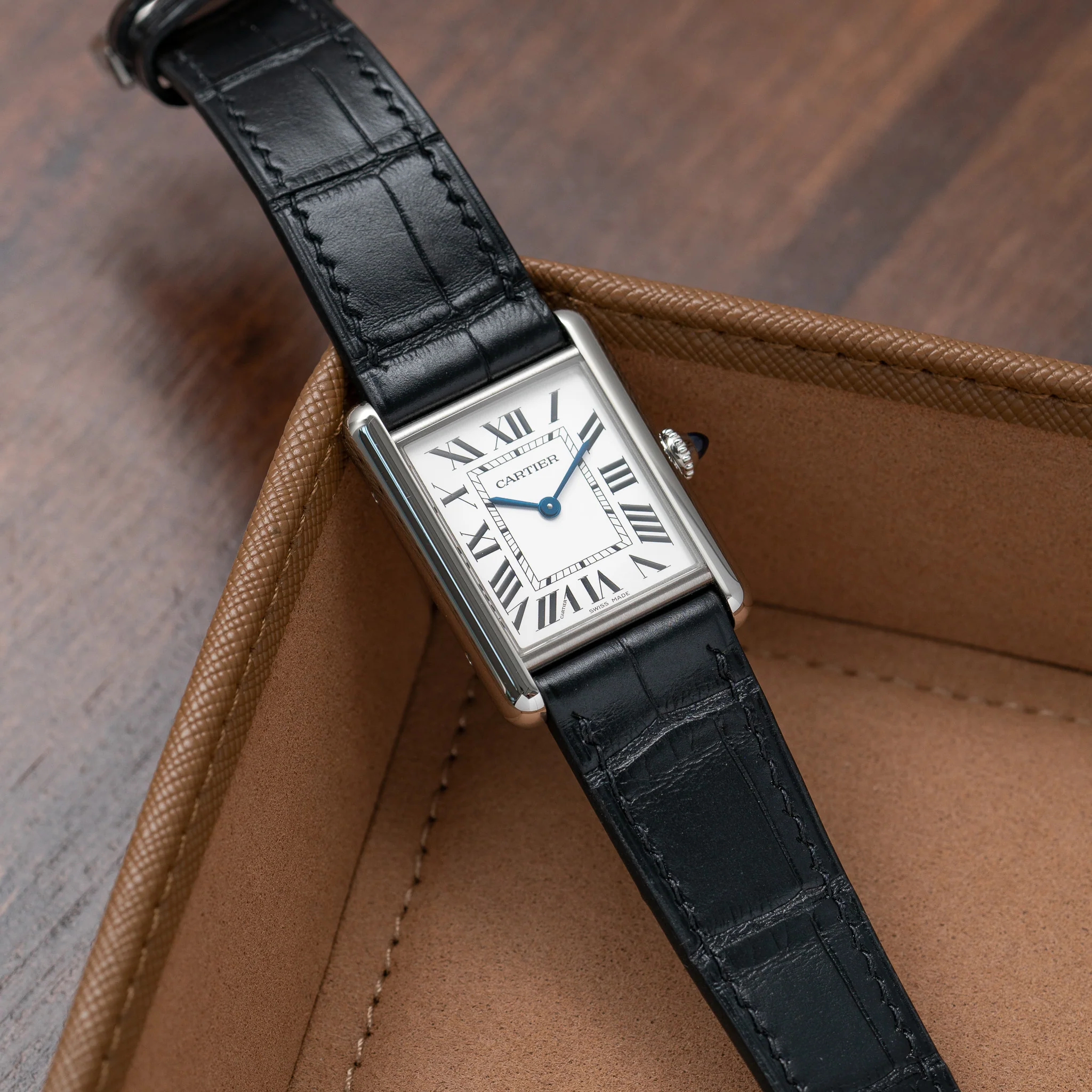 Matte Black Alligator Strap for Cartier Tank - Image 2