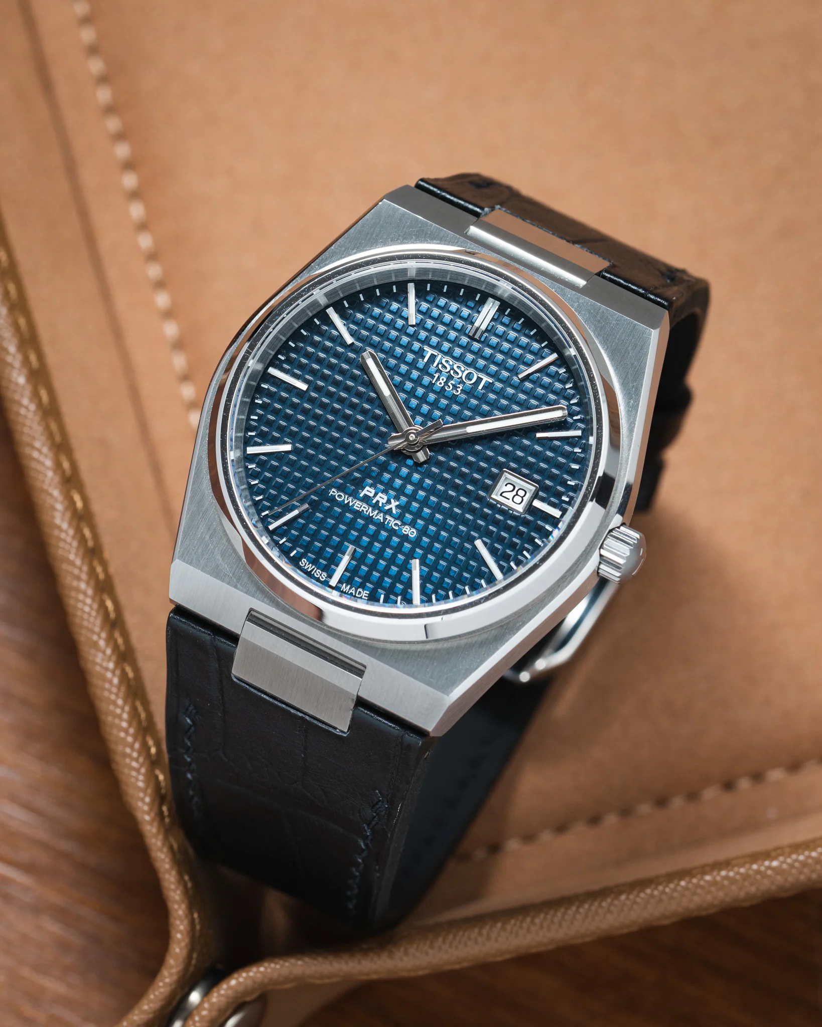 Matte Black Alligator Strap for Tissot PRX - Image 4
