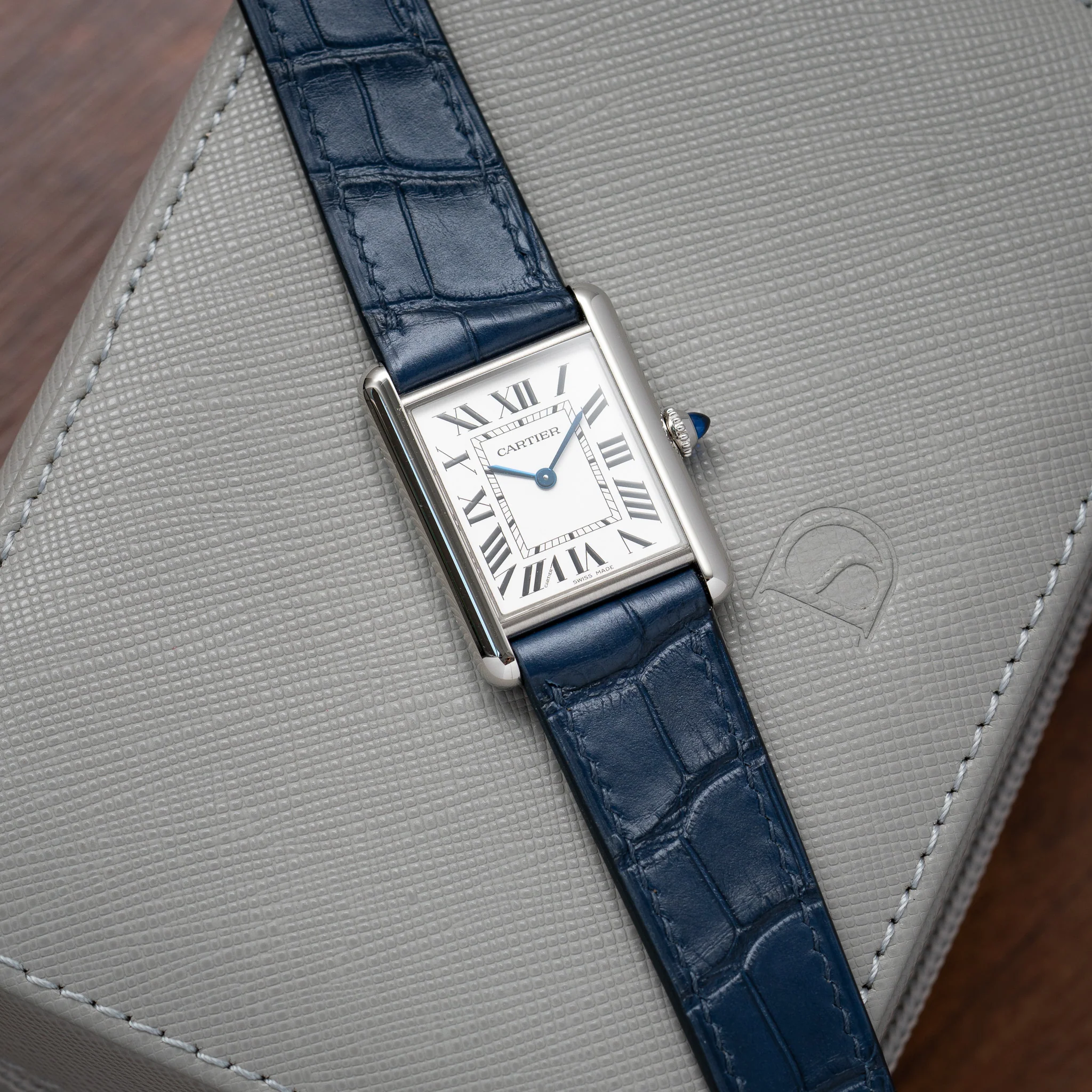 Matte Navy Alligator Strap for Cartier Tank - Image 2