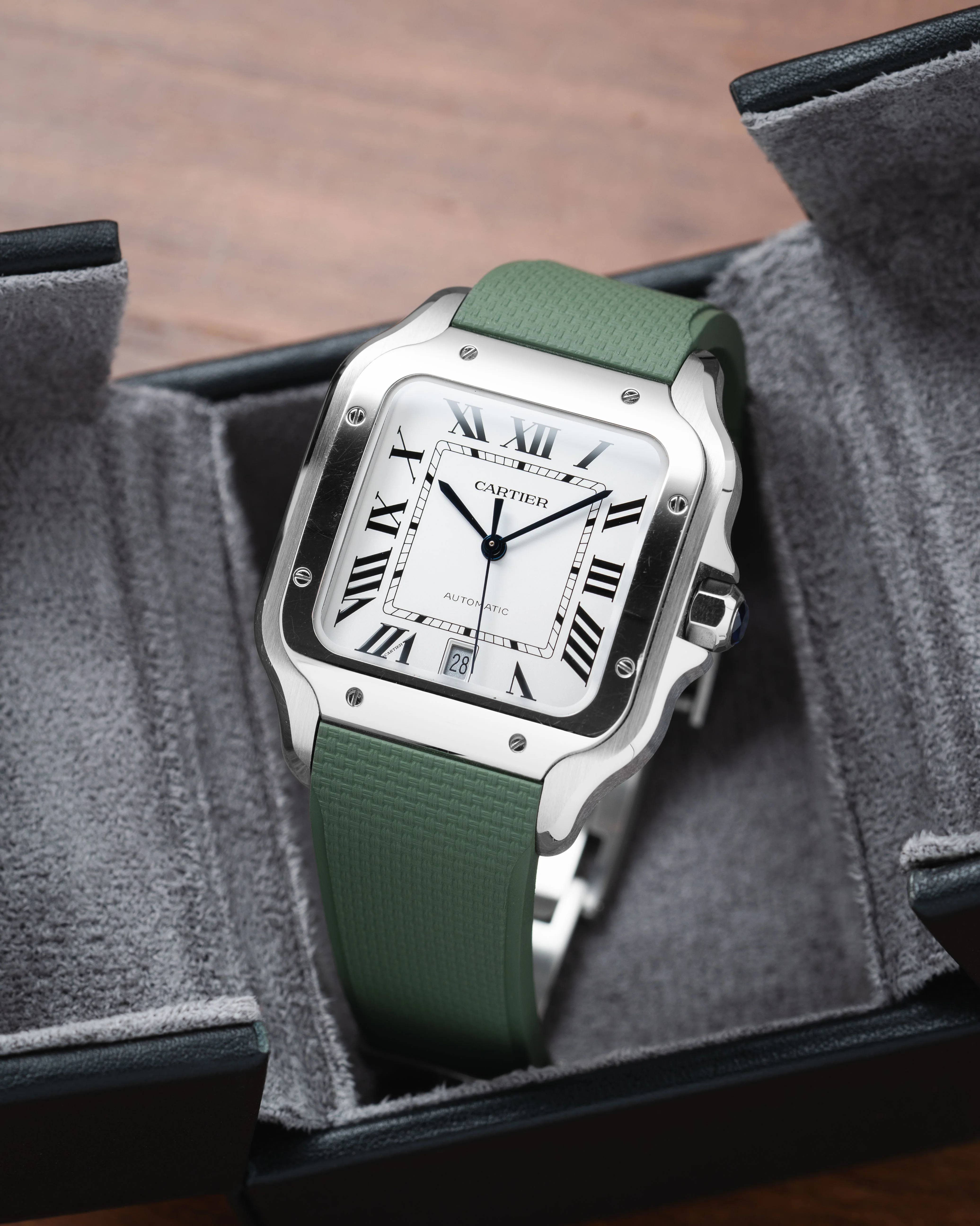 Olive Green Sailcloth CTS Rubber Strap for Cartier Santos de Cartier - Image 2